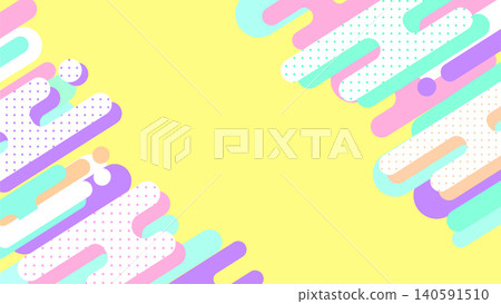 A pop-art frame background with Memphis-style shapes scattered diagonally. Yellow, horizontal, 16:9 aspect ratio. 140591510
