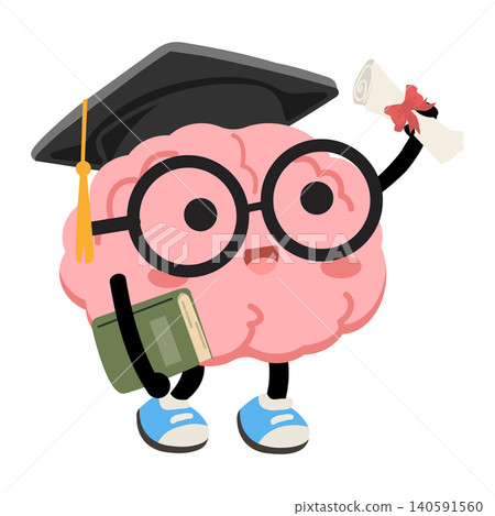 Cute Brain Character with Graduation Cap and Diploma Cute Brain Character with Graduation Cap and Diploma 140591560