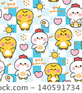 Seamless pattern of cute chicken and hen with icon background.Heart 140591734
