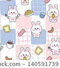Seamless pattern of cute variousposes rabbit bunny with icon background 140591739