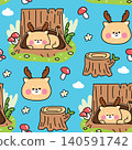 Seamless pattern of cute deer smile sleep in cavity tree background.Wild animal 140591742