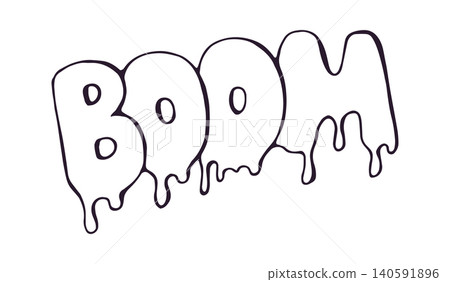 Hand drawn dripping BOOM text in doodle style on white background 140591896