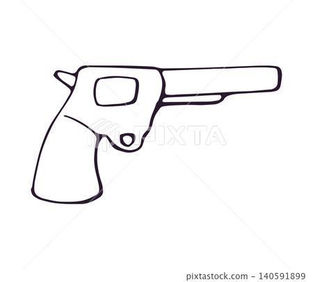 Hand drawn cowboy revolver pistol doodle illustration isolated on white background Hand drawn cowboy revolver pistol doodle illustration isolated on white background 140591899