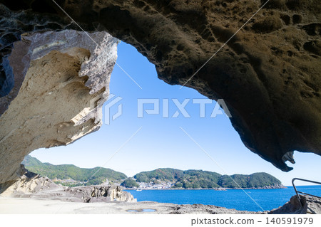 Kumano City, Mie Prefecture: Onigajo Castle, a World Heritage Site, with images of strangely shaped rocks and a blue sky. Kumano City, Mie Prefecture: Onigajo Castle, a World Heritage Site, with images of strangely shaped rocks and a blue sky. 140591979