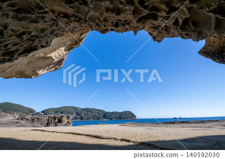 Kumano City, Mie Prefecture: Onigajo Castle, a World Heritage Site, with images of strangely shaped rocks and a blue sky. Kumano City, Mie Prefecture: Onigajo Castle, a World Heritage Site, with images of strangely shaped rocks and a blue sky. 140592030