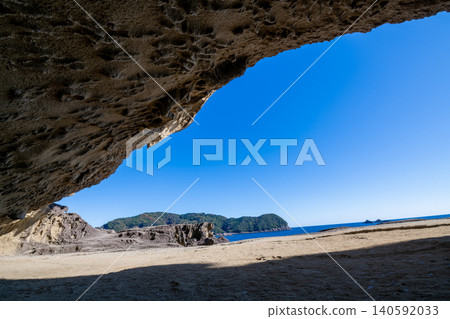 Kumano City, Mie Prefecture: Onigajo Castle, a World Heritage Site, with images of strangely shaped rocks and a blue sky. Kumano City, Mie Prefecture: Onigajo Castle, a World Heritage Site, with images of strangely shaped rocks and a blue sky. 140592033