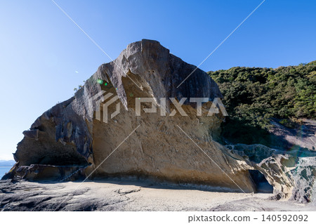 Kumano City, Mie Prefecture: Onigajo Castle, a World Heritage Site, with images of strangely shaped rocks and a blue sky. Kumano City, Mie Prefecture: Onigajo Castle, a World Heritage Site, with images of strangely shaped rocks and a blue sky. 140592092