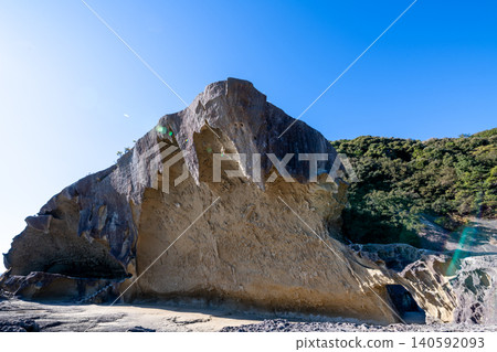 Kumano City, Mie Prefecture: Onigajo Castle, a World Heritage Site, with images of strangely shaped rocks and a blue sky. Kumano City, Mie Prefecture: Onigajo Castle, a World Heritage Site, with images of strangely shaped rocks and a blue sky. 140592093