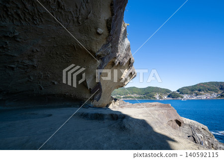 Kumano City, Mie Prefecture: Onigajo Castle, a World Heritage Site, with images of strangely shaped rocks and a blue sky. Kumano City, Mie Prefecture: Onigajo Castle, a World Heritage Site, with images of strangely shaped rocks and a blue sky. 140592115