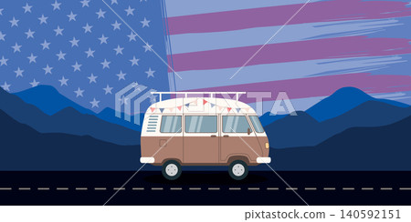 road trip adventure with camper van in the american mountains vector illustration road trip adventure with camper van in the american mountains vector illustration 140592151