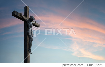 Crucified Christ hangs on the cross Crucified Christ hangs on the cross 140592275