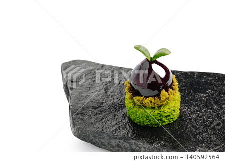 Gourmet berry mousse dessert with pistachio sponge Gourmet berry mousse dessert with pistachio sponge 140592564