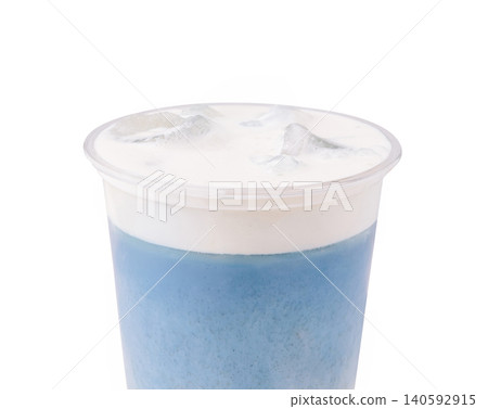 Butterfly pea latte drink with cream cheese foam Butterfly pea latte drink with cream cheese foam 140592915