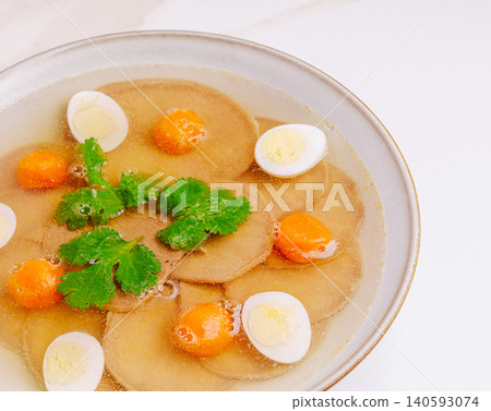 Gourmet beef tongue aspic with quail eggs Gourmet beef tongue aspic with quail eggs 140593074
