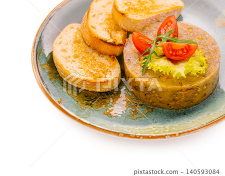 Gourmet vegetable tartare with toasted baguette slices Gourmet vegetable tartare with toasted baguette slices 140593084