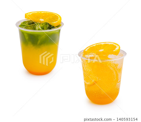 Iced orange and matcha drinks for a cool refreshment Iced orange and matcha drinks for a cool refreshment 140593154
