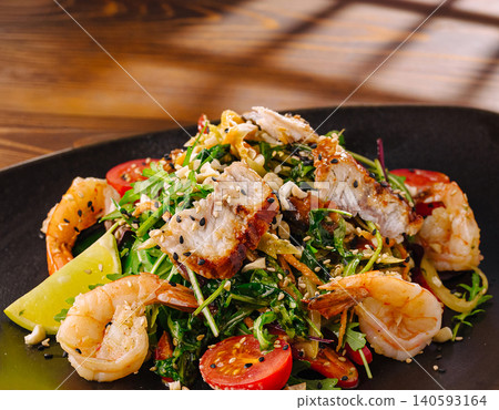 Asian seafood salad with shrimp and eel Asian seafood salad with shrimp and eel 140593164