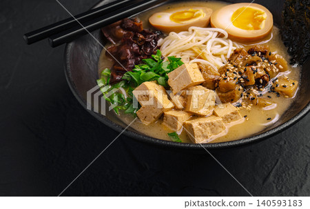 Japanese ramen soup with tofu and eggs Japanese ramen soup with tofu and eggs 140593183