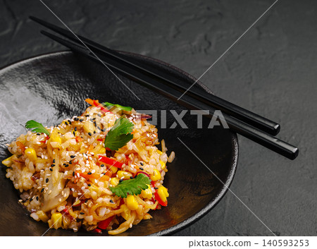 Stir fried rice with mixed vegetables and sesame Stir fried rice with mixed vegetables and sesame 140593253