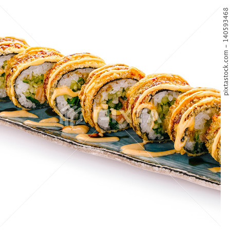 Crispy Fried Tempura Sushi Rolls With Spicy Dynamite Sauce Crispy Fried Tempura Sushi Rolls With Spicy Dynamite Sauce 140593468