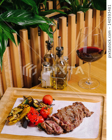Grilled Beef Steak With Roasted Vegetables And Red Wine Grilled Beef Steak With Roasted Vegetables And Red Wine 140593481