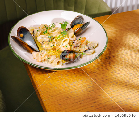 Gourmet Seafood Pasta Frutti Di Mare On Table Gourmet Seafood Pasta Frutti Di Mare On Table 140593516