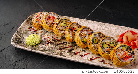 Fried Tempura Sushi Rolls With Sweet Unagi Sauce Fried Tempura Sushi Rolls With Sweet Unagi Sauce 140593525