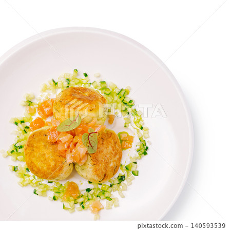 Gourmet Vegetable Fritters With Fresh Salmon Tartar Gourmet Vegetable Fritters With Fresh Salmon Tartar 140593539