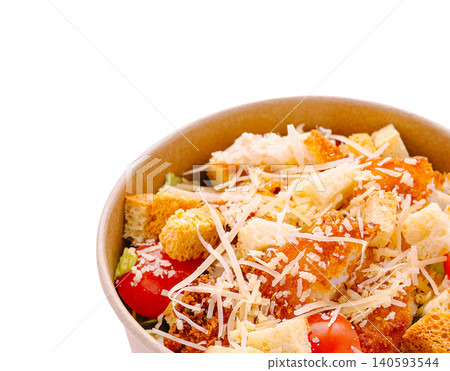 Fresh Chicken Caesar Salad In Paper Takeaway Bowl 140593544