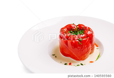 Traditional Stuffed Red Bell Pepper Isolated On White Traditional Stuffed Red Bell Pepper Isolated On White 140593560
