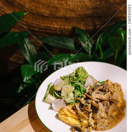 Gourmet Mushroom Omelet With Fresh Green Salad Gourmet Mushroom Omelet With Fresh Green Salad 140593563