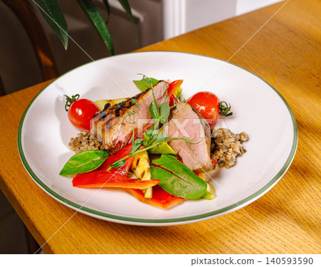 Grilled Duck Breast Steak With Grilled Vegetables Grilled Duck Breast Steak With Grilled Vegetables 140593590