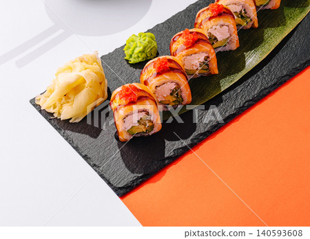 Philadelphia Sushi Rolls With Salmon And Tobiko Caviar 140593608