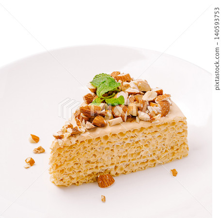 Wafer Cake Slice With Condensed Milk And Almonds Wafer Cake Slice With Condensed Milk And Almonds 140593753
