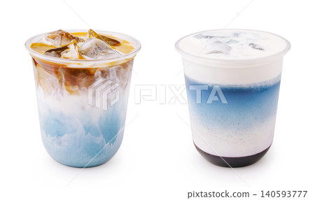 Iced Blue Matcha Coffee Drinks On White 140593777