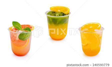 Three Iced Citrus Lemonade Drinks On White 140593779