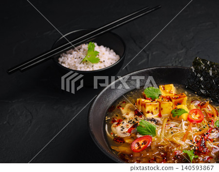 Japanese Miso Soup With Tofu And Rice Japanese Miso Soup With Tofu And Rice 140593867