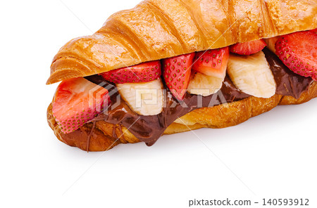 Croissant filled with chocolate, bananas, and strawberries for breakfast Croissant filled with chocolate, bananas, and strawberries for breakfast 140593912