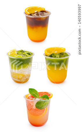 Colorful drinks served at a party or gathering with fresh fruit and mint Colorful drinks served at a party or gathering with fresh fruit and mint 140593997