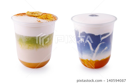 Assorted Iced Matcha and Butterfly Pea Drinks Assorted Iced Matcha and Butterfly Pea Drinks 140594087