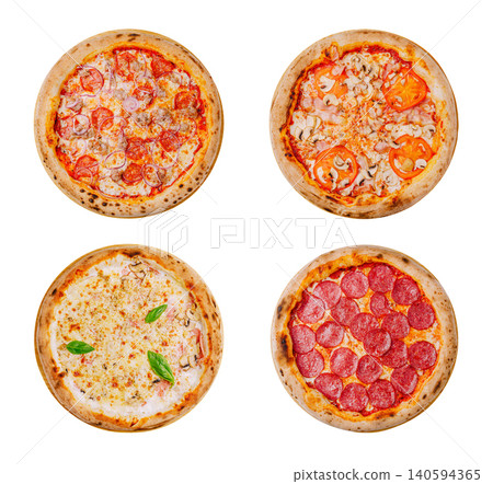 Four Different Italian Pizza Varieties On White Background 140594365