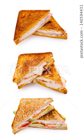 Three Different Toast Sandwiches On White Background Set Three Different Toast Sandwiches On White Background Set 140594431