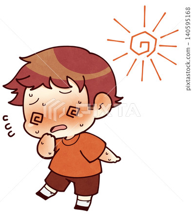 男孩因高溫而頭暈的插圖。 男孩因高溫而頭暈的插圖。 140595168