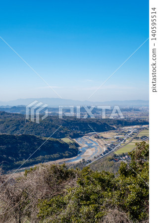 Hino River as seen from the summit of Onizumiyama Mountain, Saihaku District, Tottori Prefecture Hino River as seen from the summit of Onizumiyama Mountain, Saihaku District, Tottori Prefecture 140595514