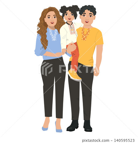 Cute ukrainian family dressed in vyshyvanka. 140595523