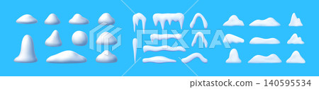 3D snow and icicle elements set for winter design. 3D snow and icicle elements set for winter design. 140595534