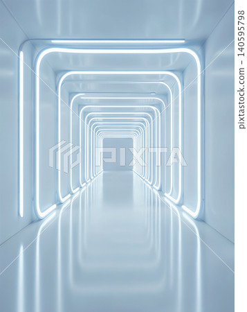 Futuristic white sci-fi tunnel background with neon lights Futuristic white sci-fi tunnel background with neon lights 140595798