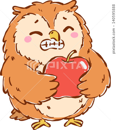Teacher Life, Fake Smile Owl Holding Apple Cartoon Hand Drawn Teacher Life, Fake Smile Owl Holding Apple Cartoon Hand Drawn 140595888