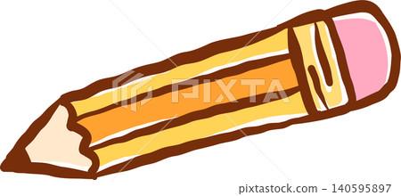 Retro Yellow Pencil Wobbly Hand Drawn 140595897