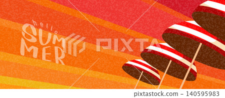 Summer Holiday Banner Featuring Beach Umbrellas and Warm Sunshine Background Summer Holiday Banner Featuring Beach Umbrellas and Warm Sunshine Background 140595983